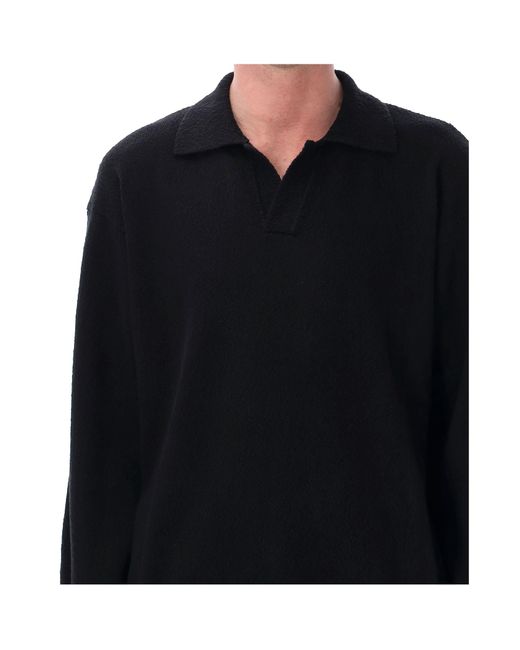 Roberto Collina Black Textured Knit Polo Sweater for men