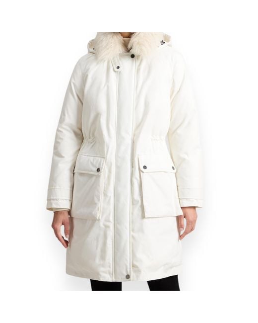 Woolrich White Long-Sleeved Hooded Parka