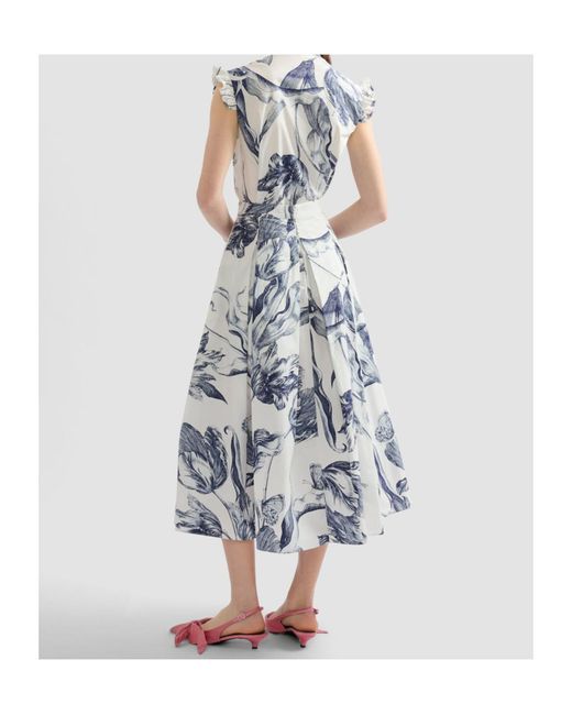 Erdem Blue Floral Print Pleated Midi Skirt