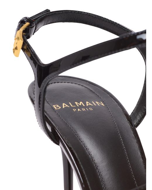 Balmain Black Sync Patent Leather Sandals With Heel