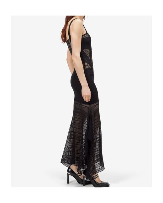 McQueen Black Viscose Knit Lace Dress