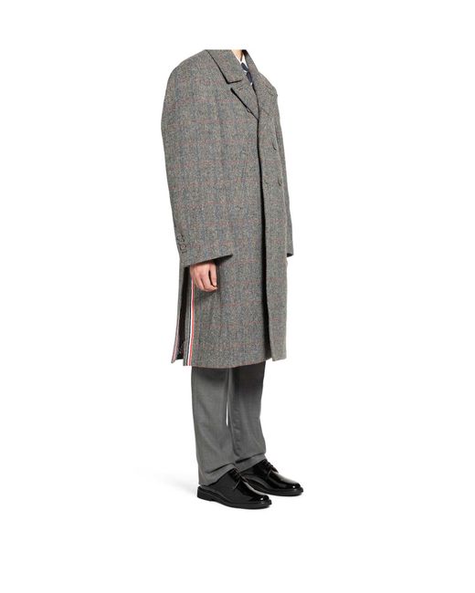 Thom Browne Gray Checked Double-Breasted Coat for men