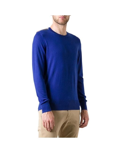 Burberry Blue Round-Necked Wool Sweater for men