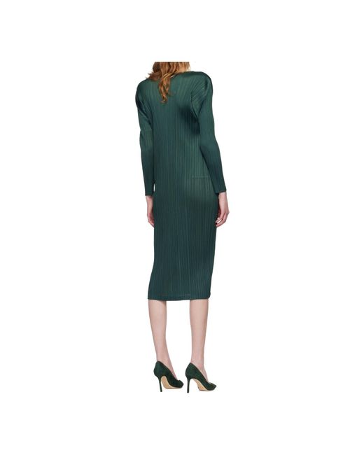 Pleats Please Issey Miyake Green Pleated Knit Midi Dress