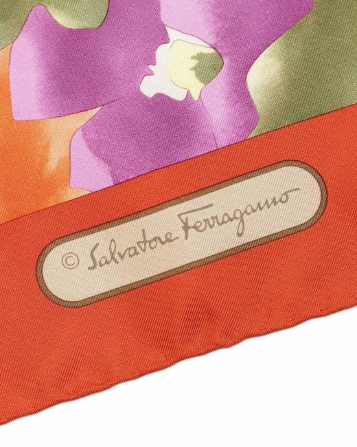 Ferragamo Red Printed Square Silk Scarf