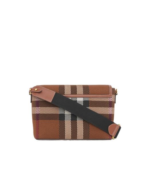 Burberry Brown Note Knitted Check Pattern Crossbody Bag