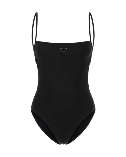Prada Black Interlock Knit One-Piece Swimsuit