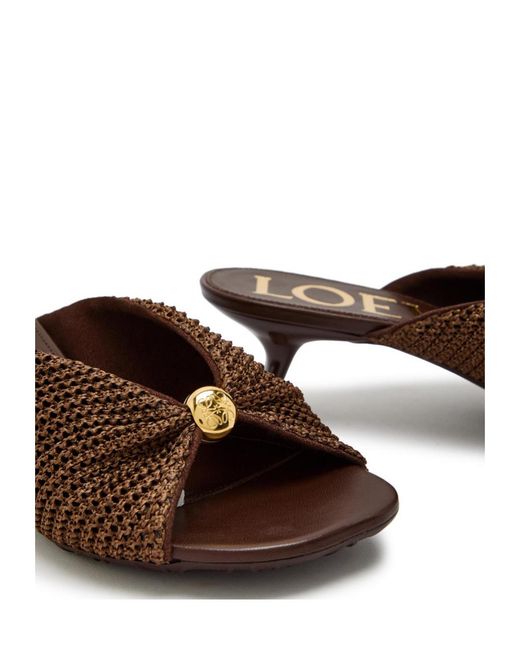 Loewe Brown Raffia And Leather Sandals