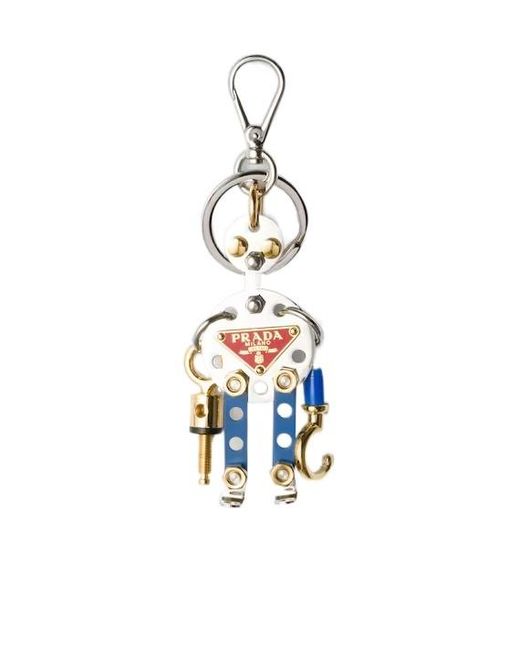 Prada White Robot Metal Keychain Charm for men