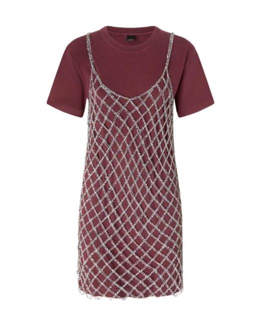 Pinko Purple Sequin Combined Short T-Shirt Dress