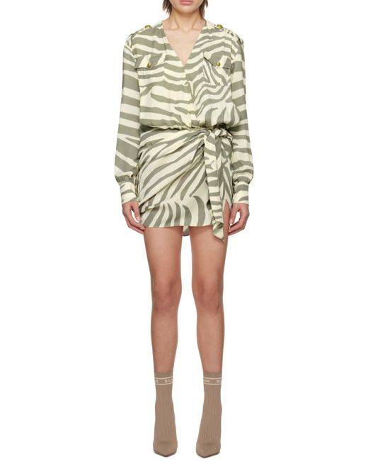 Balmain White Draped Zebra Print Dress