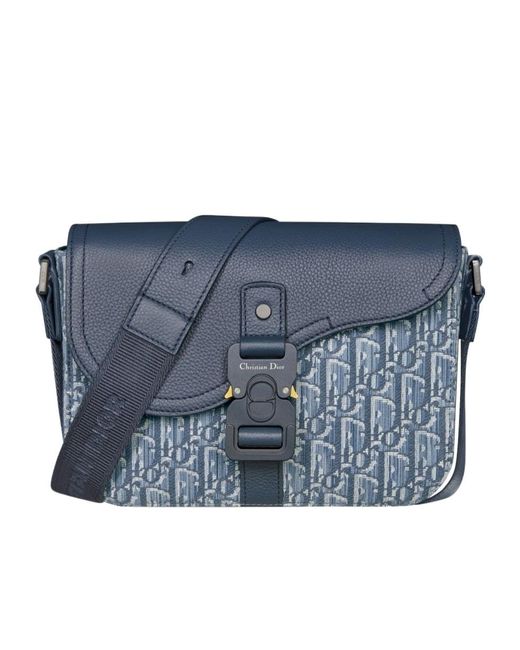 Dior Blue Small Saddle Messenger Bag With Flap for men