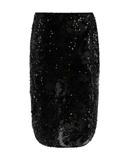 Victoria Beckham Black Sheer Sequin Pencil Skirt