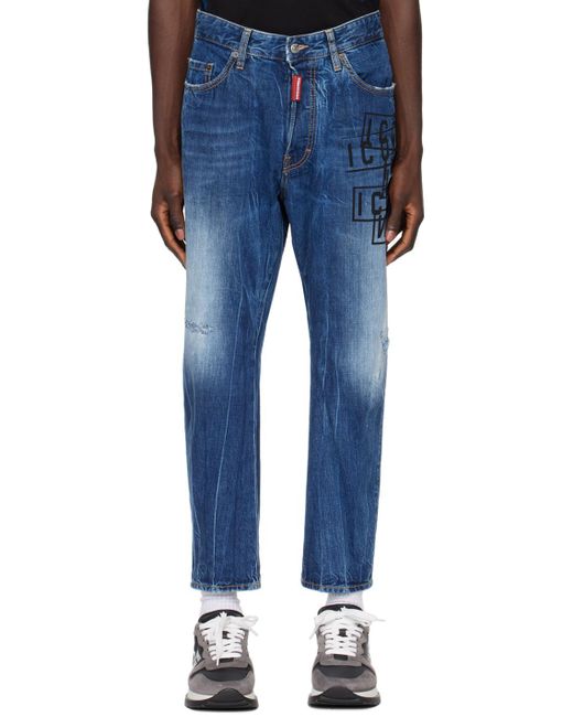 DSquared² Blue Icon Printed Straight-Leg Jeans for men