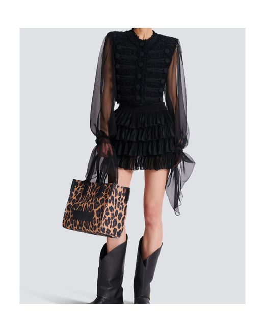 Balmain Black Chiffon-Sleeve Tweed Jacket