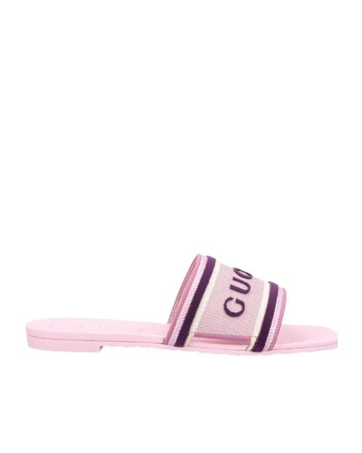 Gucci Pink Logo Lettering Slip-On Slides
