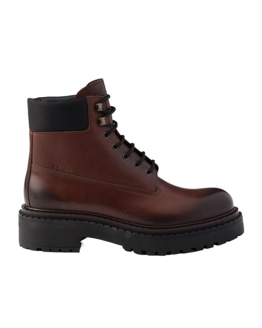 Prada Brown Leather And Re-Nylon Work Boots for men