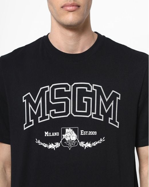 MSGM Black Logo Short-Sleeved T-Shirt for men