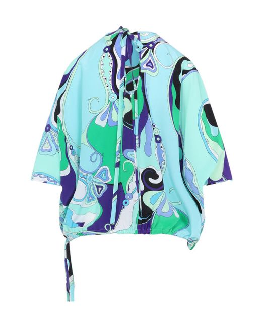Emilio Pucci Blue Pucci Orchidee Satin Blouse