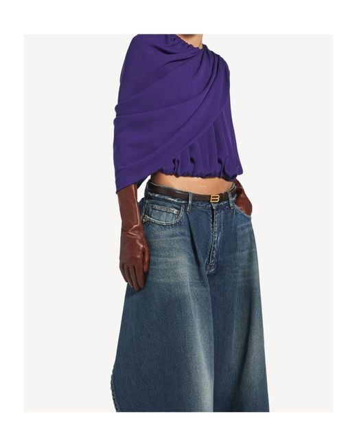 Balenciaga Purple Silk Draped Cape Top