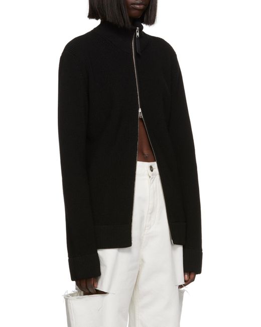 Maison Margiela Black Ribbed Zip-Up Cardigan for men
