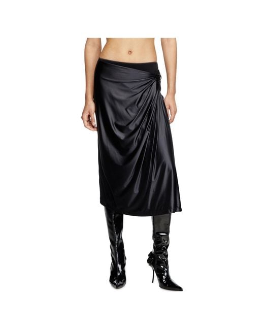 DIESEL Black O-Silv Draped Midi Skirt
