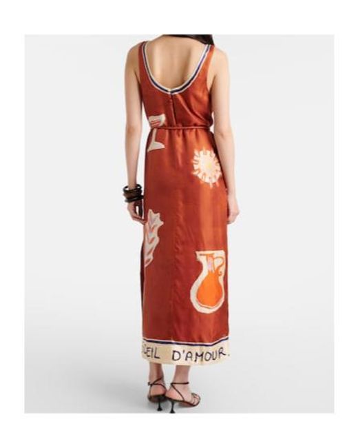 ALÉMAIS Red X Lrnce Soleil D'Amour Silk Midi Dress