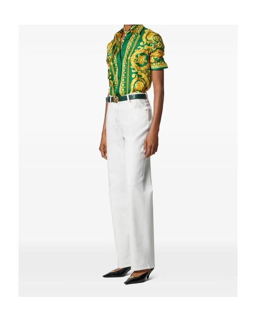 Versace Green Baroque Pattern Long Sleeved Shirt