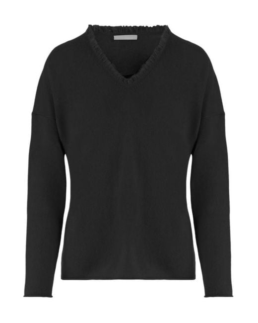 Allude Women's Black Fringe V-Neck Knitted Sweater