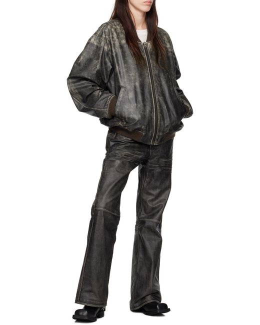 Acne Gray Logo Embossed Faded Leather Jacket for men