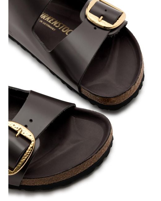 Birkenstock Brown Arizona Big Buckle Glossed Leather Sliders