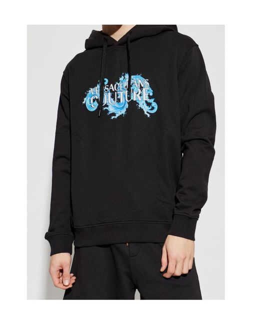 Versace Jeans Black Couture Logo Printed Drawstring Hoodie for men