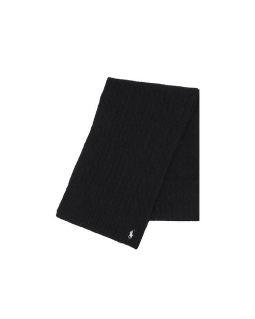 Polo Ralph Lauren Black Pony Embroidered Cable-Knit Scarf