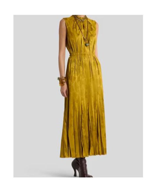 Etro Metallic Long Dress With Leafy Jacquard Motif