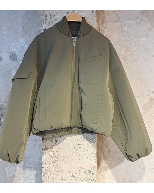 Ganni Green Drop Shoulder Bomber Jacket