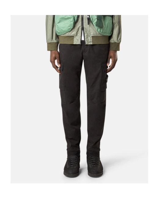Stone Island Black Regular-Tapered-Fit Cargo Trousers With Zip Pockets for men