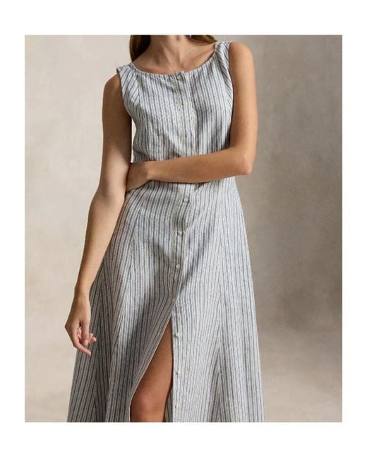 Polo Ralph Lauren Gray Striped Panelled Linen Dress