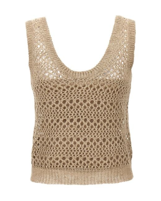 Brunello Cucinelli White Open-Knit Tank Top