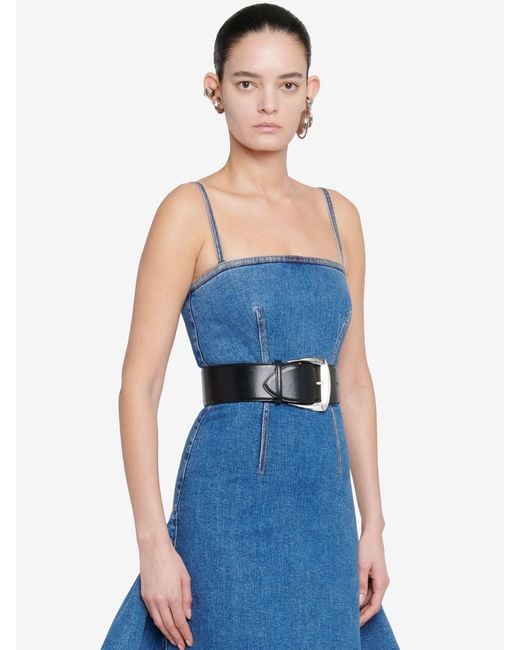 McQueen Blue Spaghetti Strap Denim Mini Dress
