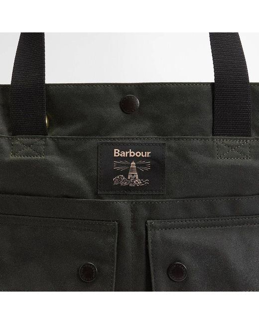 Barbour Black Field Waxed Tote Bag for men