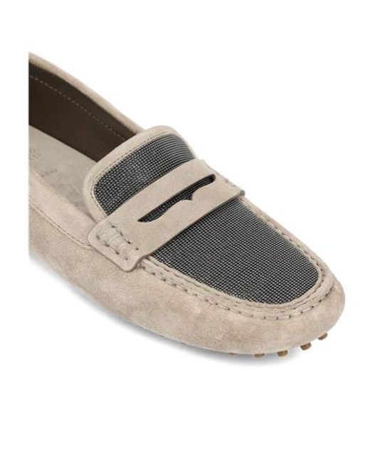 Brunello Cucinelli Gray Embellished Slip-On Loafers