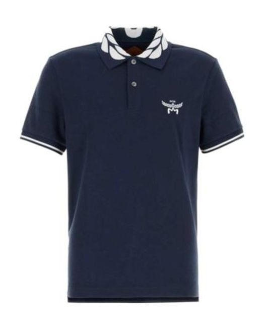 MCM Blue Logo Embroidered Short-Sleeved Polo Shirt