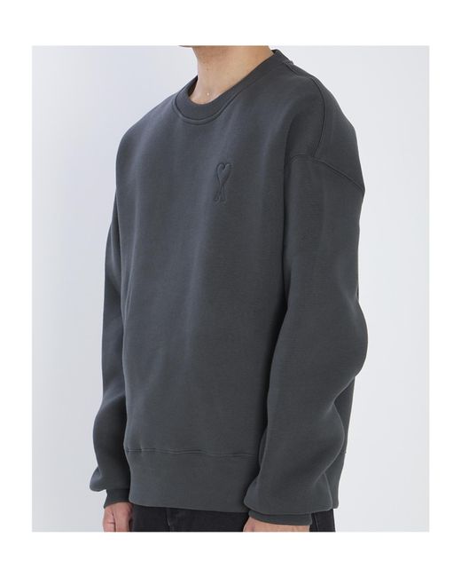 AMI Gray Ami De Coeur Logo Embossed Sweatshirt for men