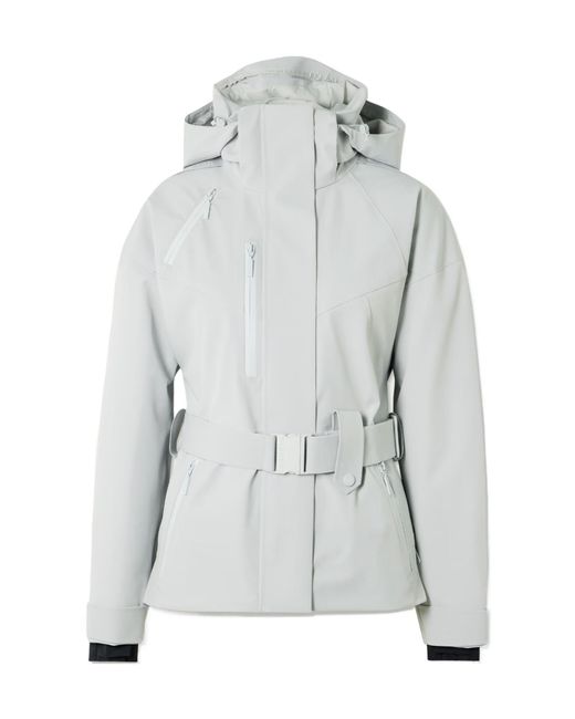 CORDOVA Gray Cascade Appliquéd Belted Stretch Hooded Ski Jacket