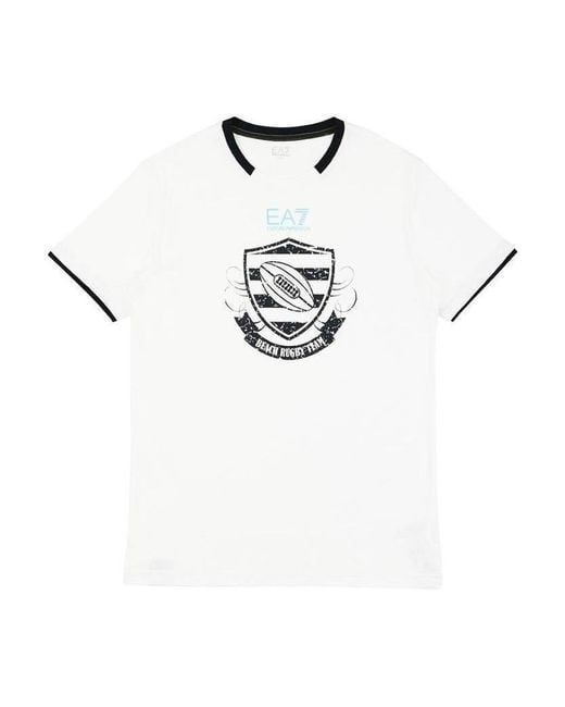 EA7 White Logo Round-Necked T-Shirt for men