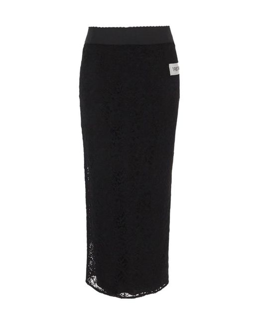 Dolce & Gabbana Black Number Patch Lace Detailed Skirt