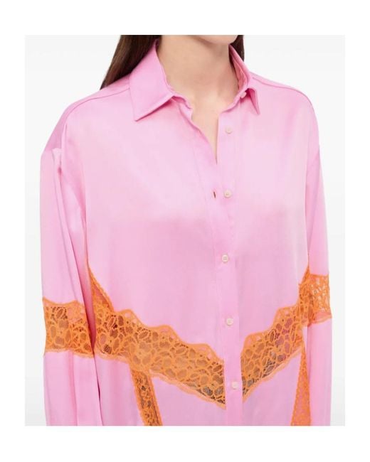 MSGM Pink Lace Panel Button-Up Shirt