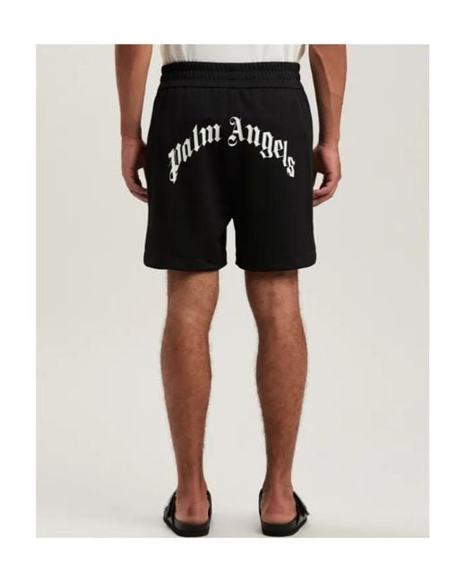 Palm Angels Black Curved Logo Track Shorts for men