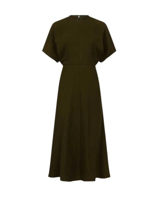 Victoria Beckham Green Short-Sleeve Flared Midi Dress