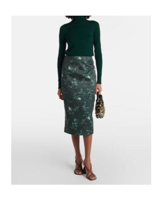 Emilia Wickstead Green Lorelei Floral Taffeta Faille Pencil Skirt